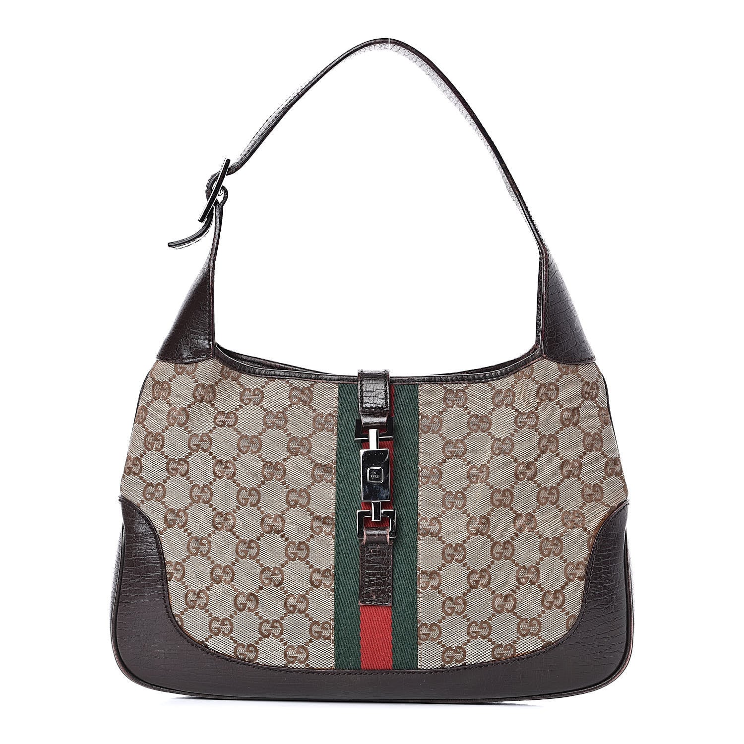 Gucci Monogram Web Jackie O Hobo Dark Brown 1 of 15