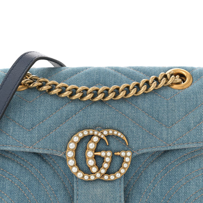 Gucci Denim Matelasse Mini Pearly GG Marmont Shoulder Bag Blue 8 of 10