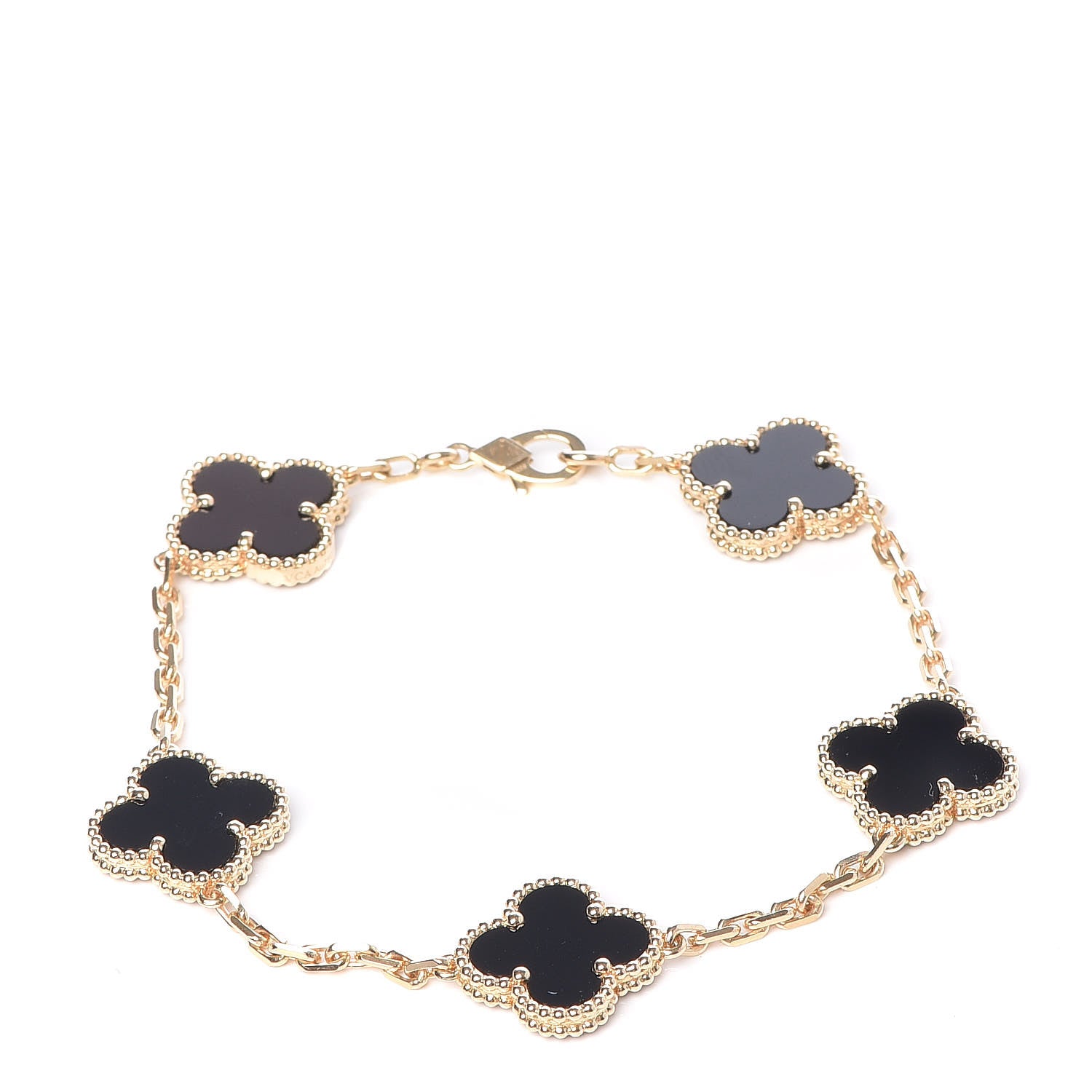Van Cleef & Arpels 18K Yellow Gold Black Onyx 5 Motifs Vintage Alhambra Bracelet 1 of 7
