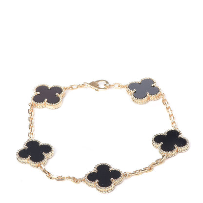 Van Cleef & Arpels 18K Yellow Gold Black Onyx 5 Motifs Vintage Alhambra Bracelet 1 of 7
