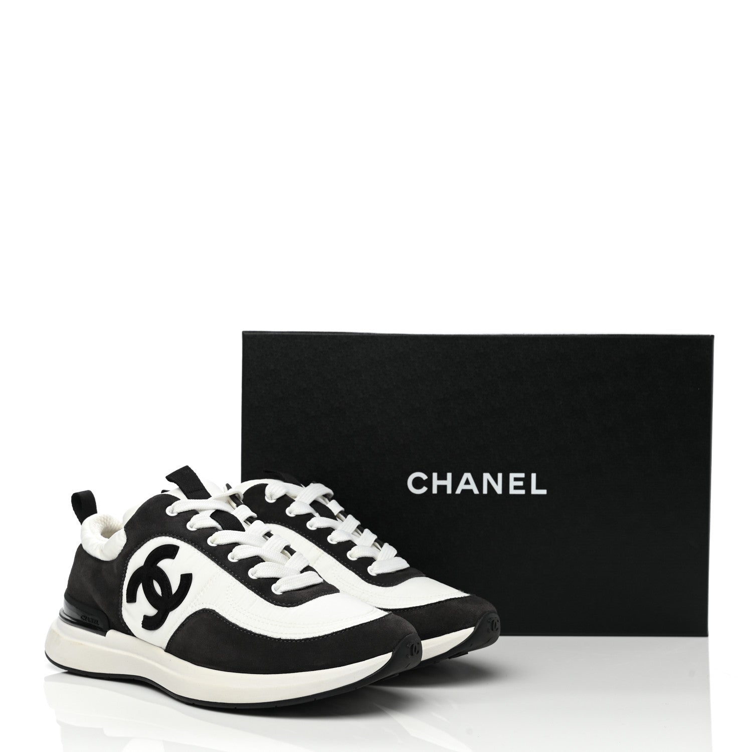 Chanel Nylon Suede Calfskin CC Sneakers 37 White Dark Grey 8 of 8