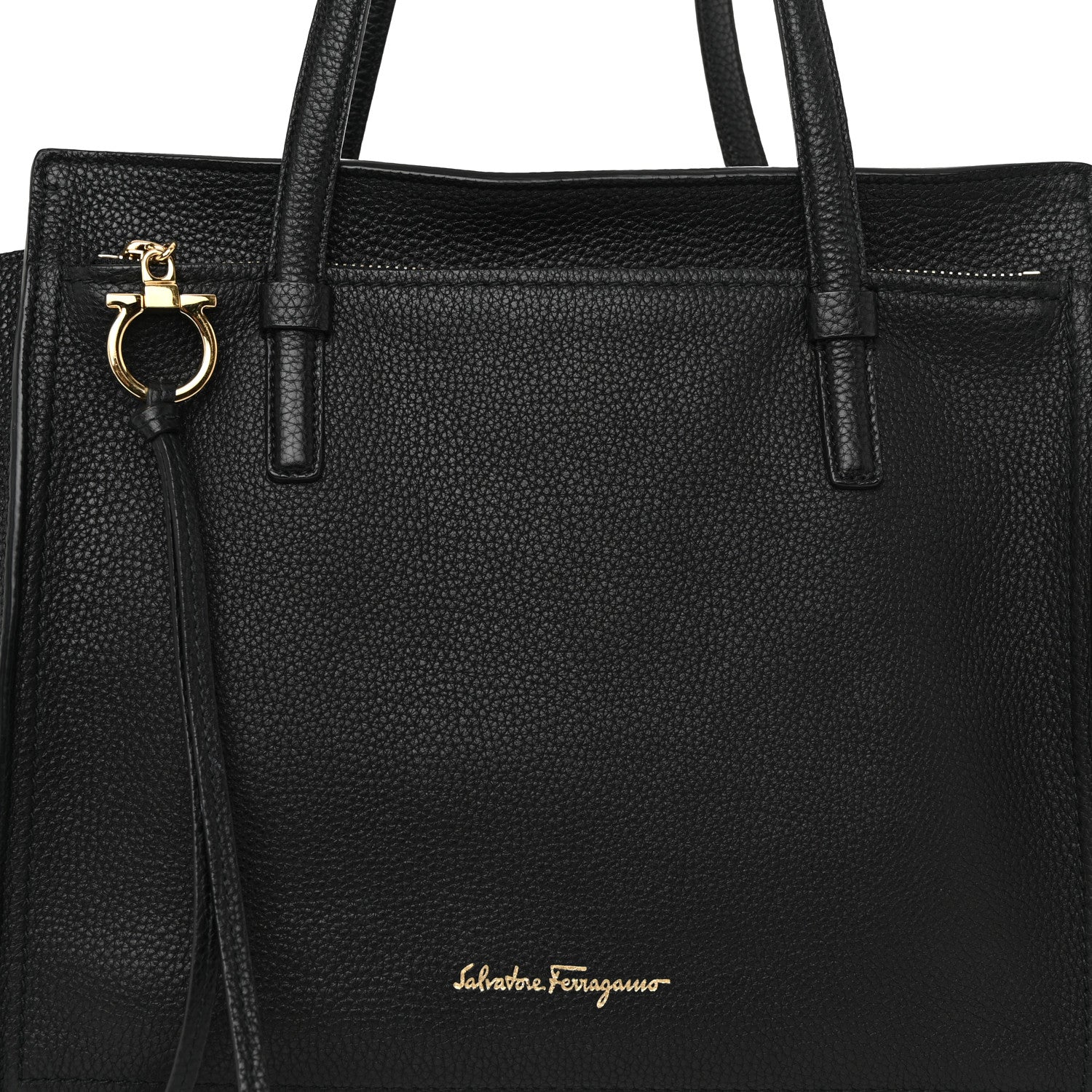 Salvatore Ferragamo Hammered Calfskin Double Handle Large Amy Tote Black 8 of 11