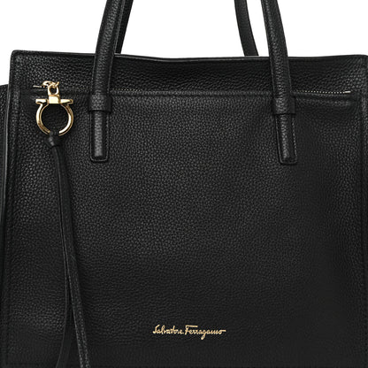 Salvatore Ferragamo Hammered Calfskin Double Handle Large Amy Tote Black 8 of 11