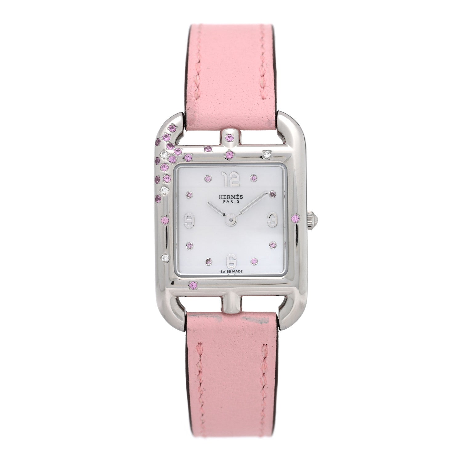Hermes Stainless Steel Swift Diamond Pink Sapphire Mother of Pearl 23mm Cape Cod Quartz Watch Rose Sakura 1 of 5