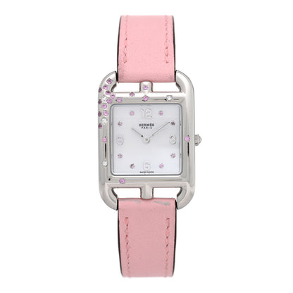 Hermes Stainless Steel Swift Diamond Pink Sapphire Mother of Pearl 23mm Cape Cod Quartz Watch Rose Sakura 1 of 5