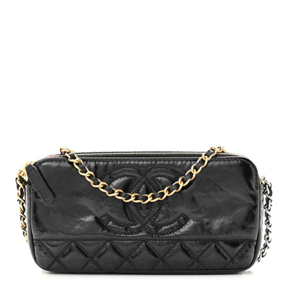 Chanel Glazed Aged Calfskin Quilted CC Small Clutch With Chain Black 1 of 14