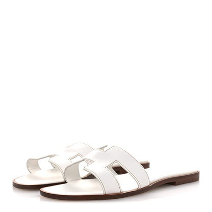 Hermes Box Calfskin Oran Sandals 38 White 4 of 11