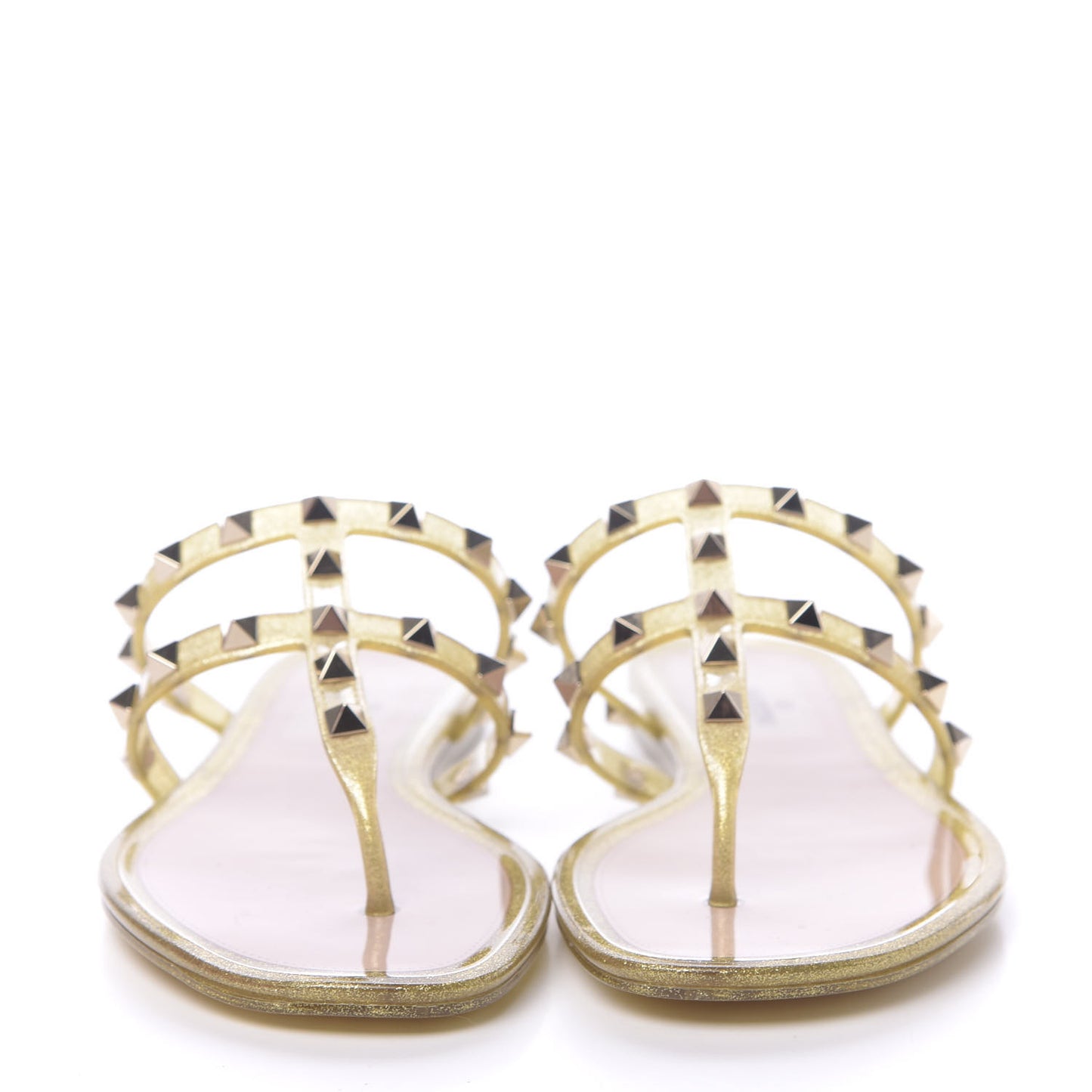 PVC Jelly Glitter Rockstud Caged Flat Thong Sandals 36 Oro