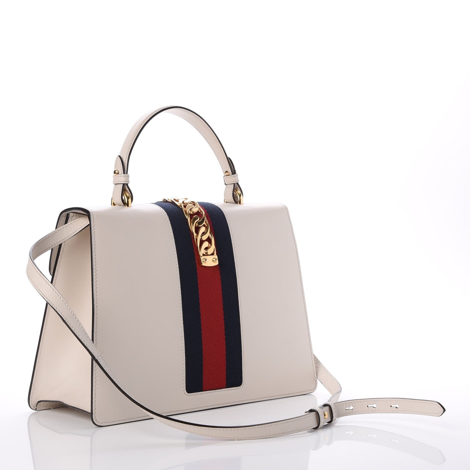 Gucci Calfskin Web Medium Sylvie Top Handle Bag White 3 of 9