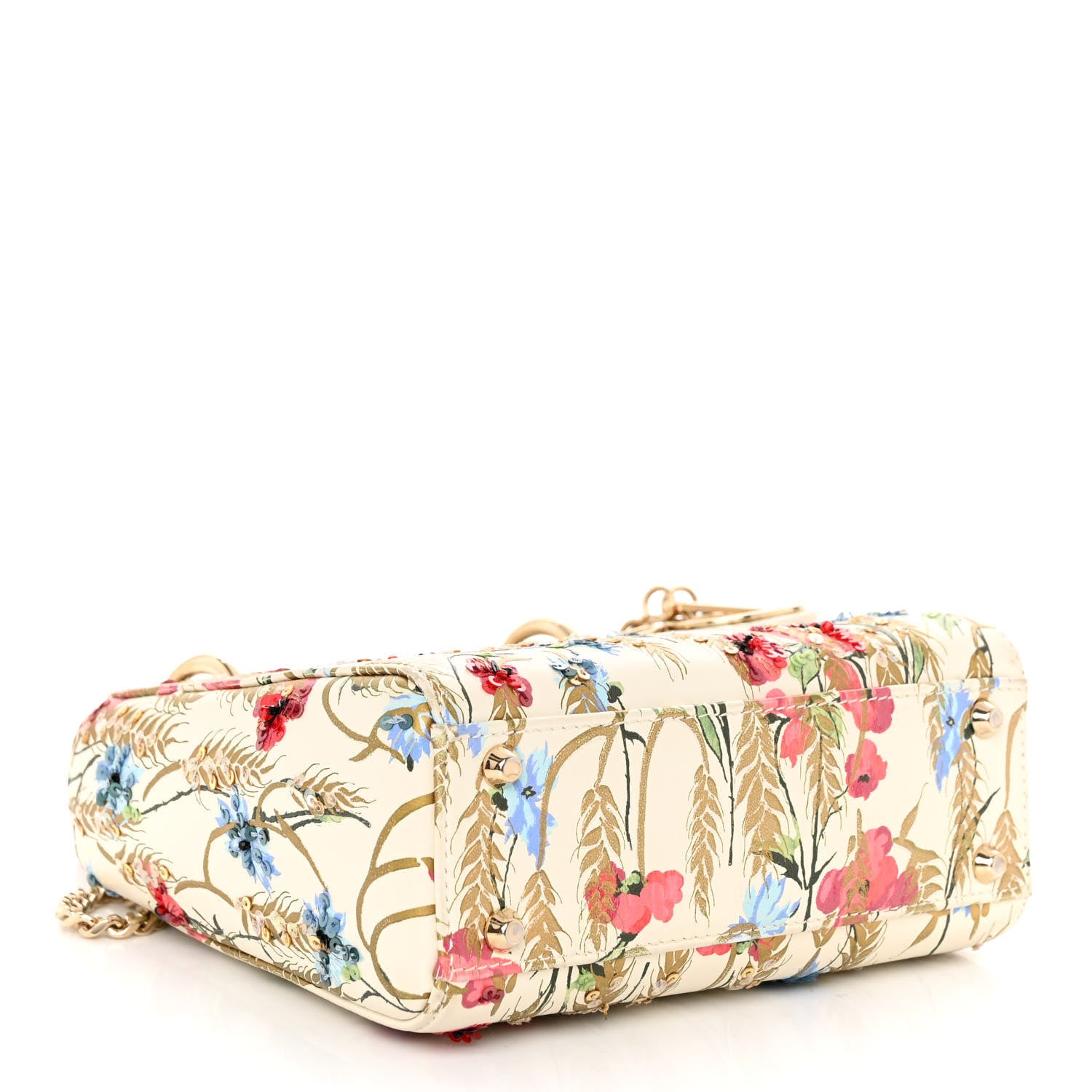 Christian Dior Calfskin Hibiscus Printed Embroidered Mini Lady Dior Beige Multicolor 4 of 9