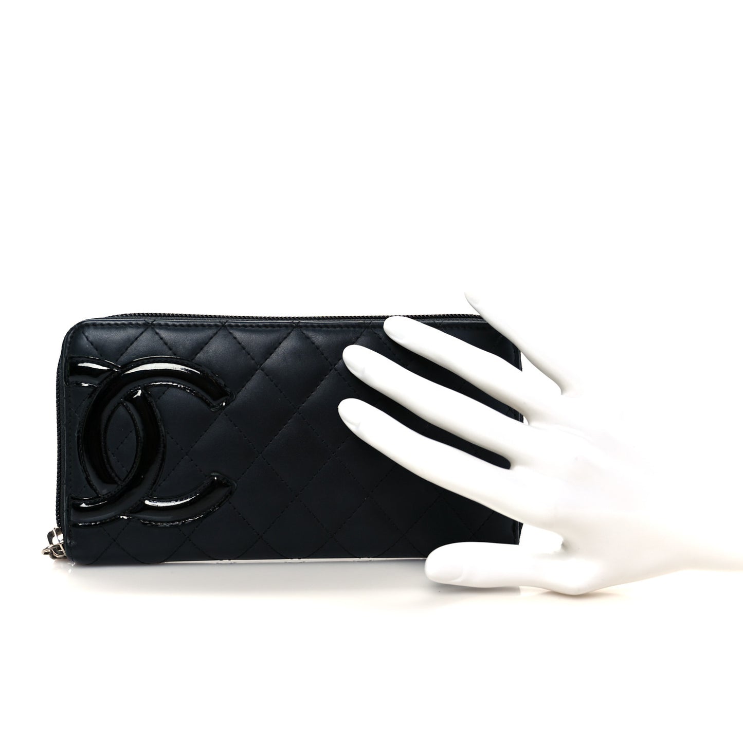 Calfskin Quilted Cambon Large Gusset Zip Around Wallet Black