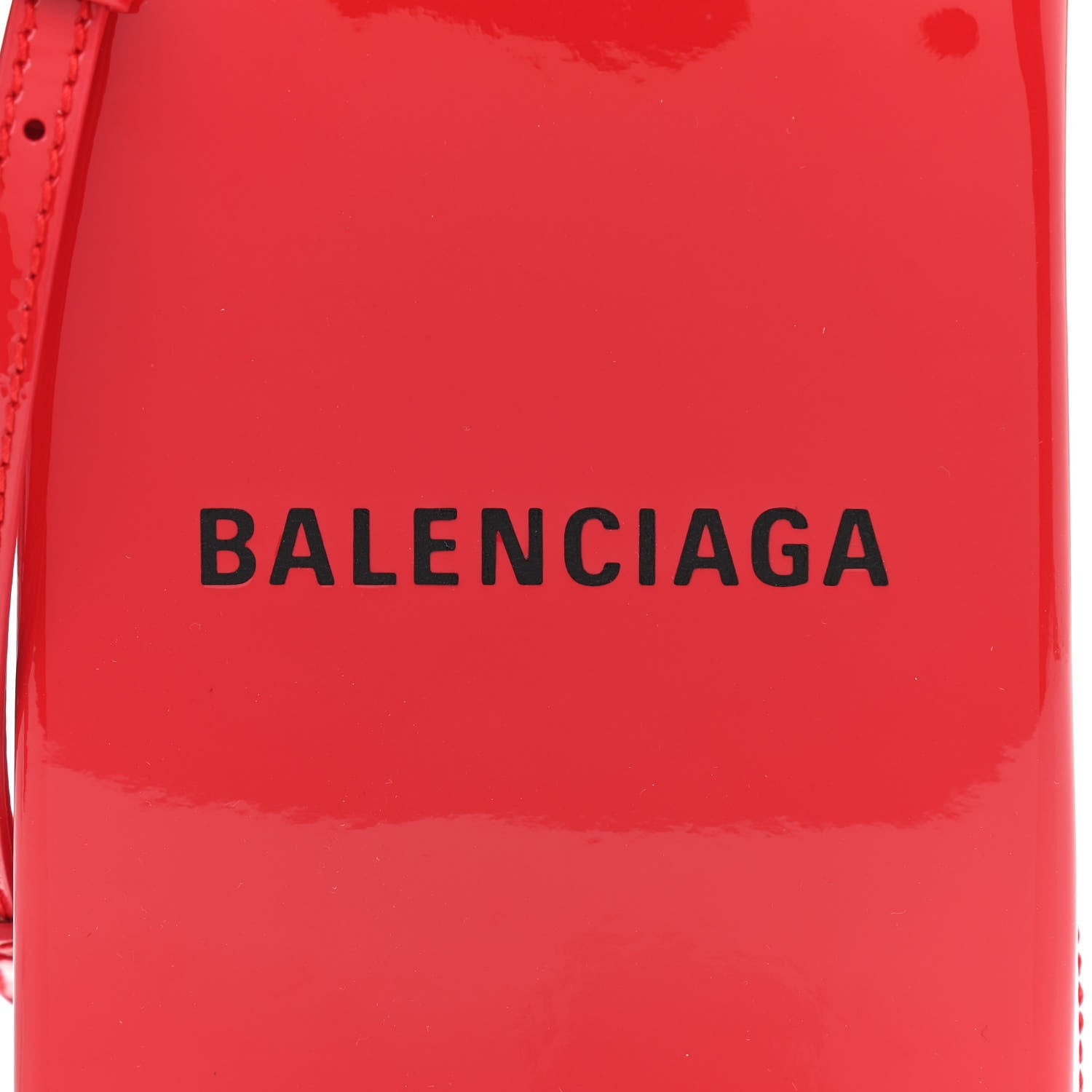 Balenciaga Patent Calfskin Logo Shopping Phone Holder Bag Bright Red 8 of 10