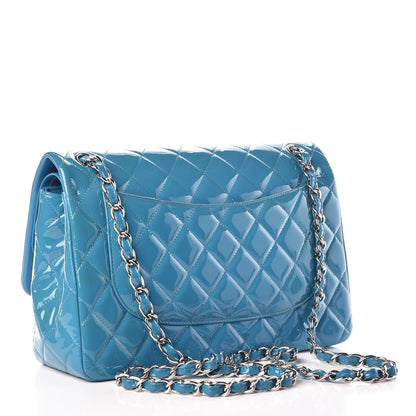 Chanel Patent Calfskin Quilted Jumbo Double Flap Turquoise 4 of 10