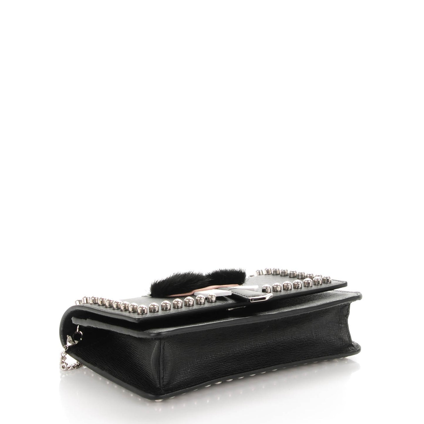 Vitello Elite Mink Fur Studded Karlito Tube Wallet on Chain Black