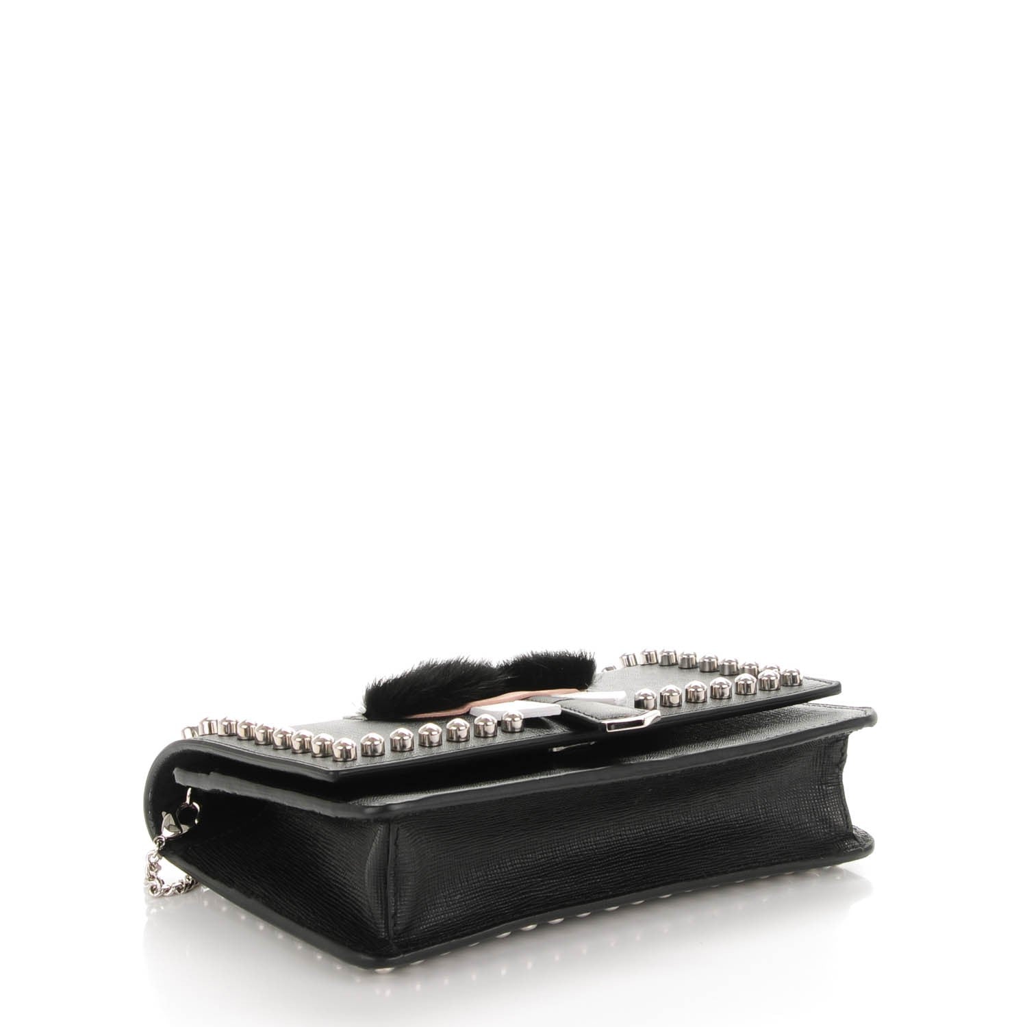 Fendi Vitello Elite Mink Fur Studded Karlito Tube Wallet on Chain Black 4 of 6