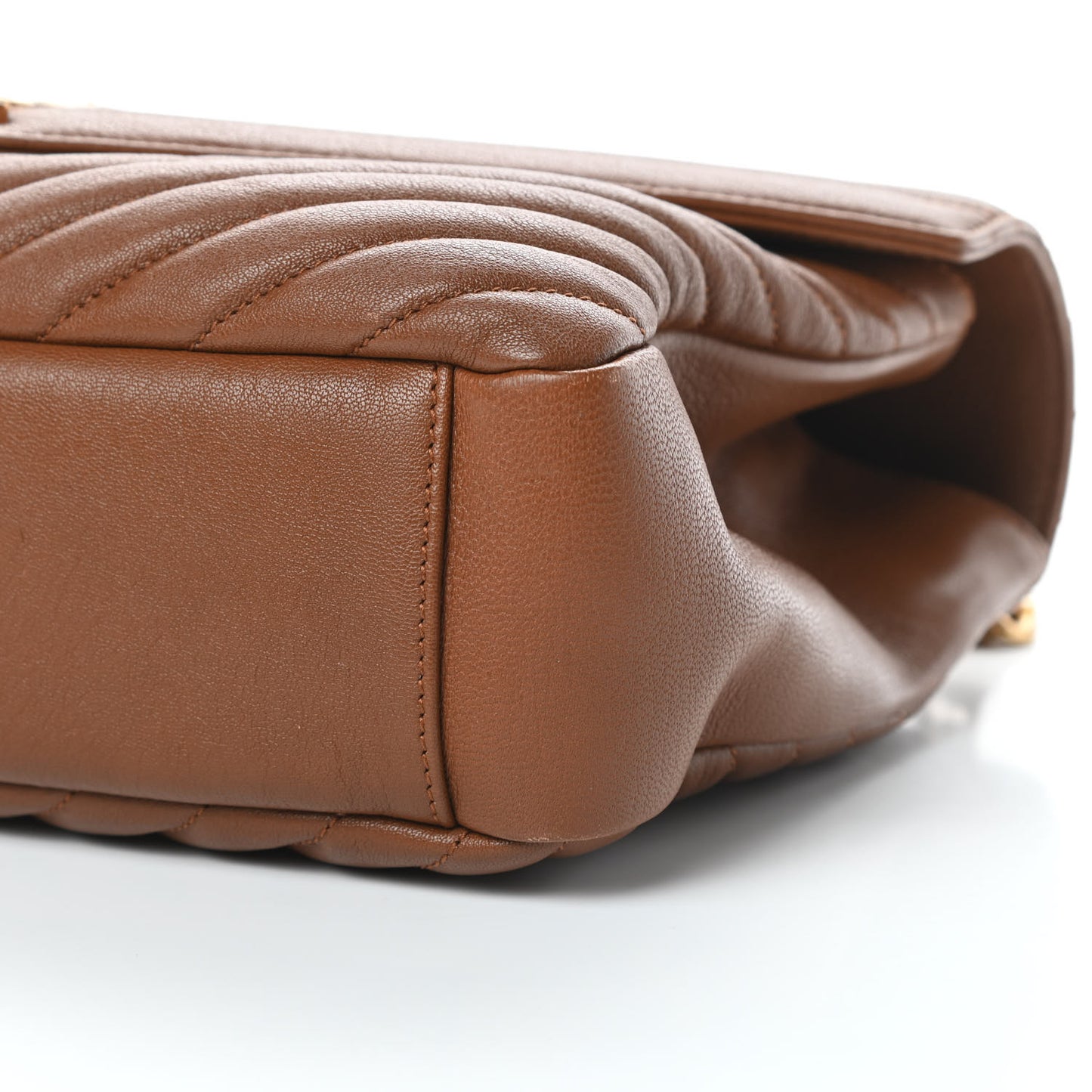 Sheepskin Matelasse Chevron Monogram Large College Satchel Cognac