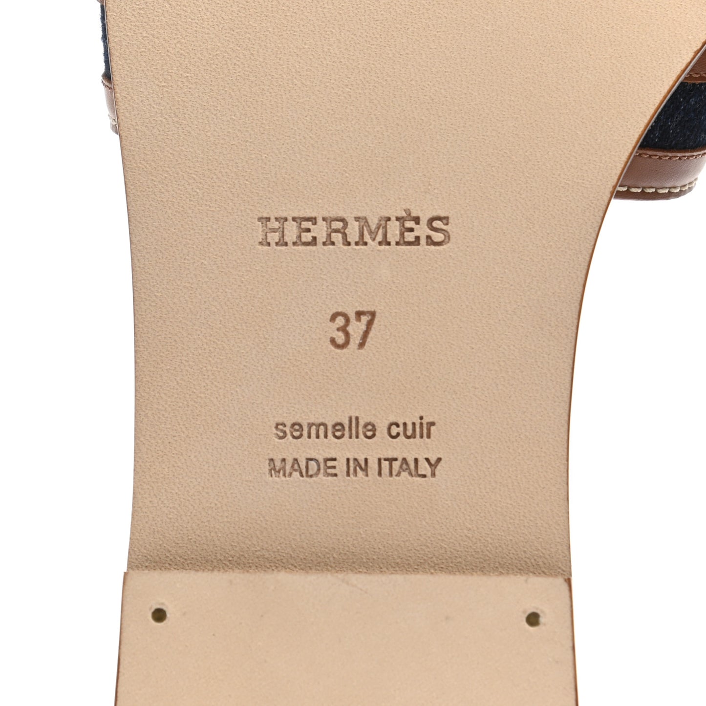 Calfskin Denim Oran Sandals 37 Bleu Brut Gold