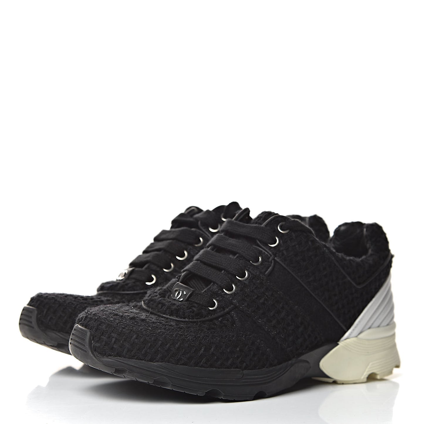 Tweed Calfskin Sneakers 38.5 Black