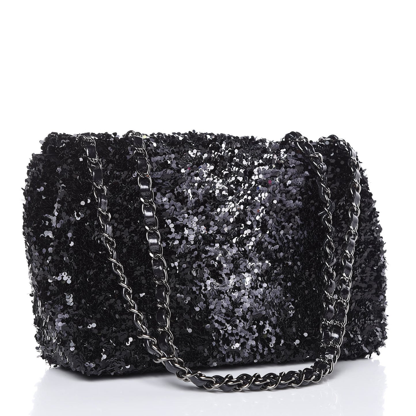 Sequin Medium Single Flap Silver Black
