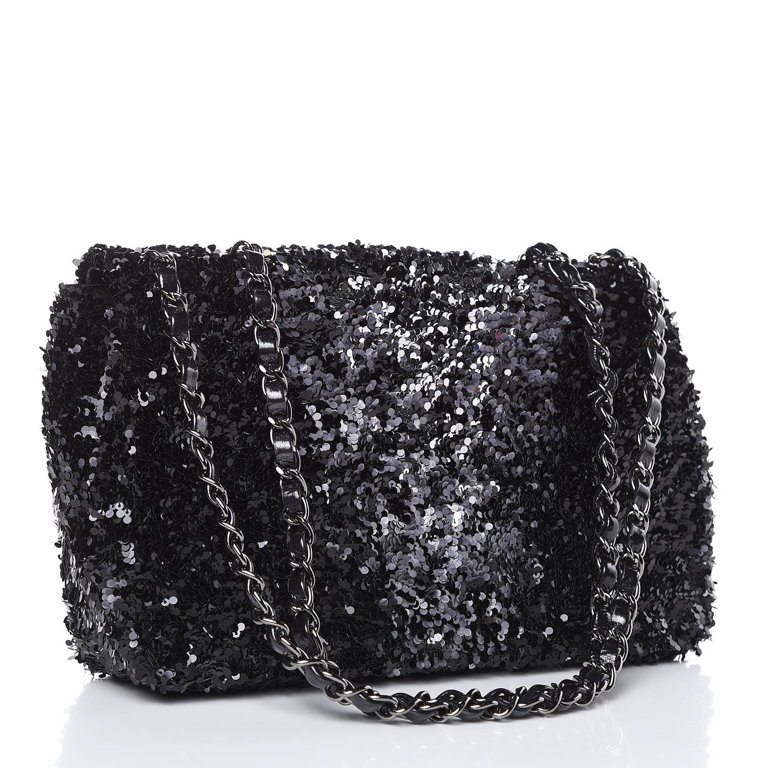 Chanel Sequin Medium Single Flap Silver Black 3 of 11