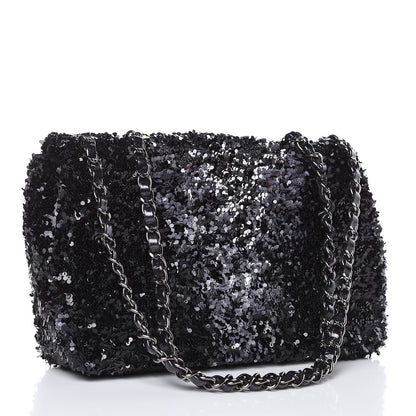 Chanel Sequin Medium Single Flap Silver Black 3 of 11