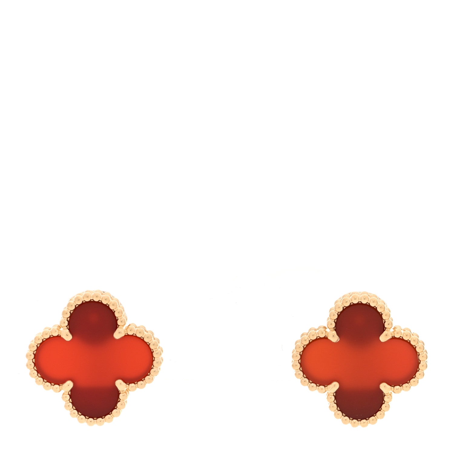 Van Cleef & Arpels 18K Yellow Gold Carnelian Vintage Alhambra Earrings 1 of 5