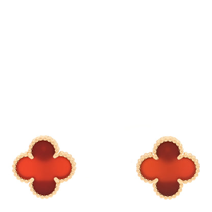 Van Cleef & Arpels 18K Yellow Gold Carnelian Vintage Alhambra Earrings 1 of 5