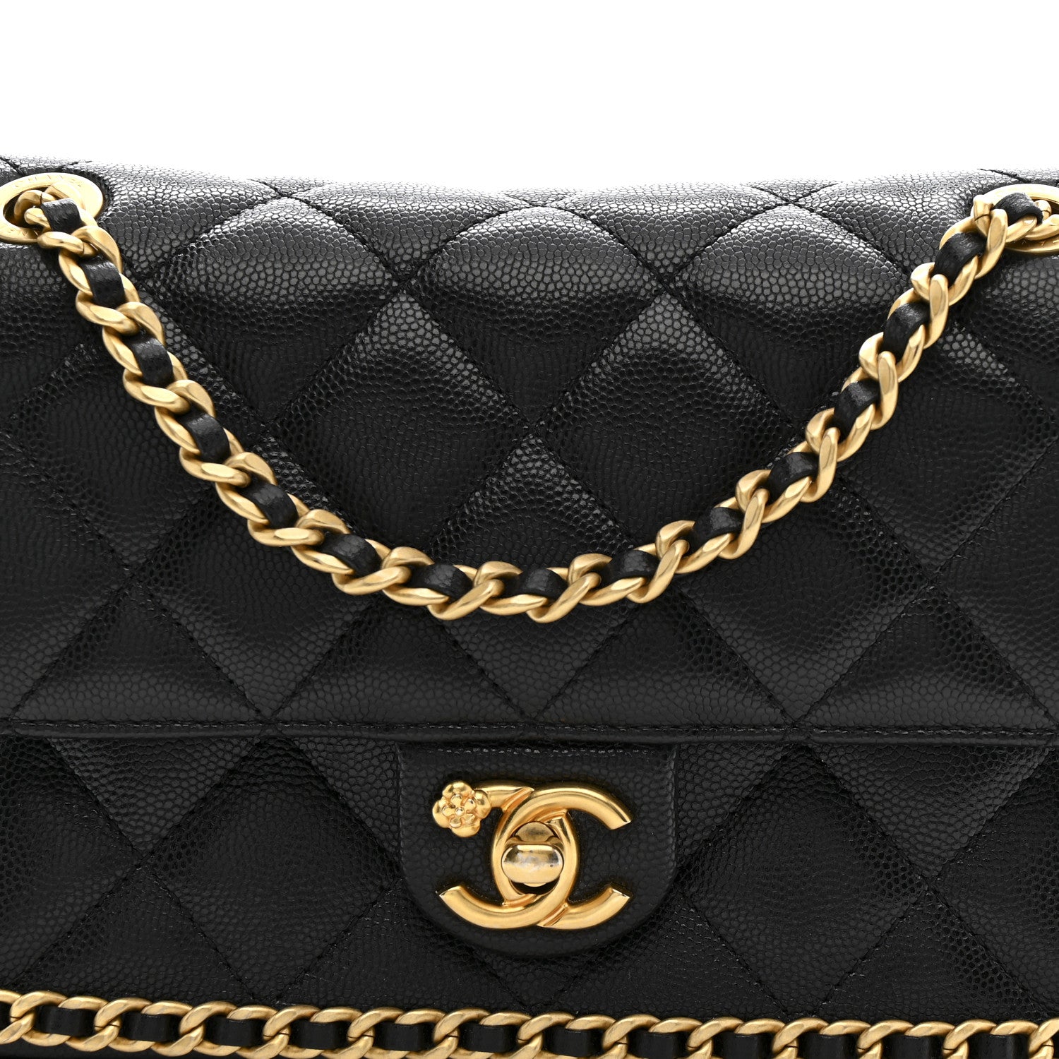 Chanel Caviar Quilted Camellia Chain Around Flap Black 8 of 10