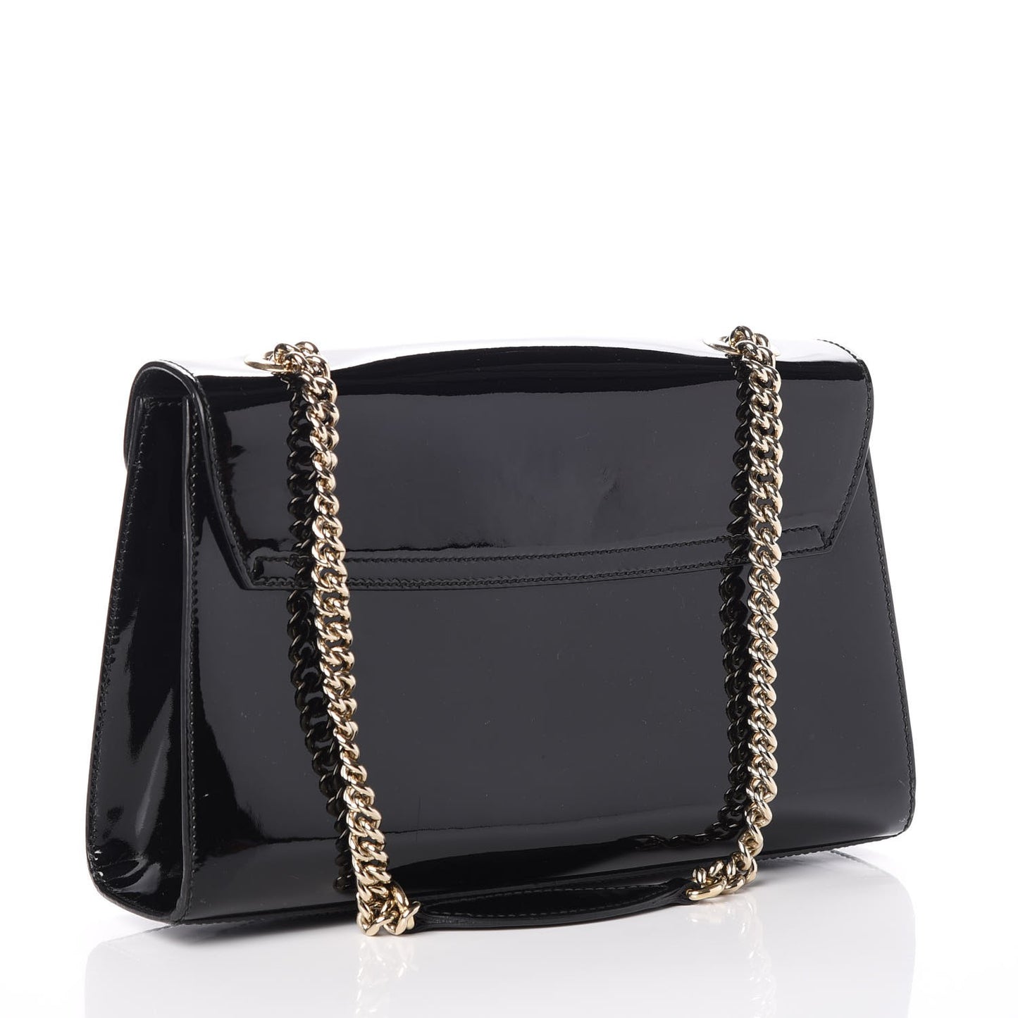 Patent Medium Emily Chain Shoulder Bag Black