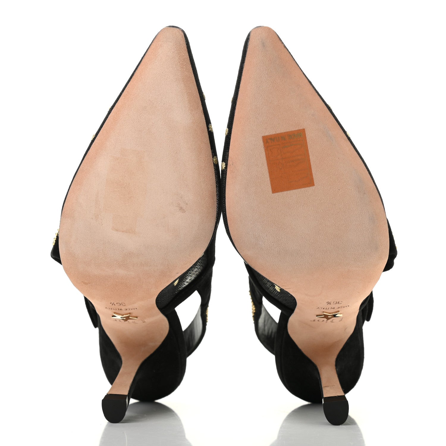 Christian Dior Mesh Plumetis Suede Dotted Studded J'Adoir Slingback 100mm Pumps 36.5 Black Gold 5 of 8