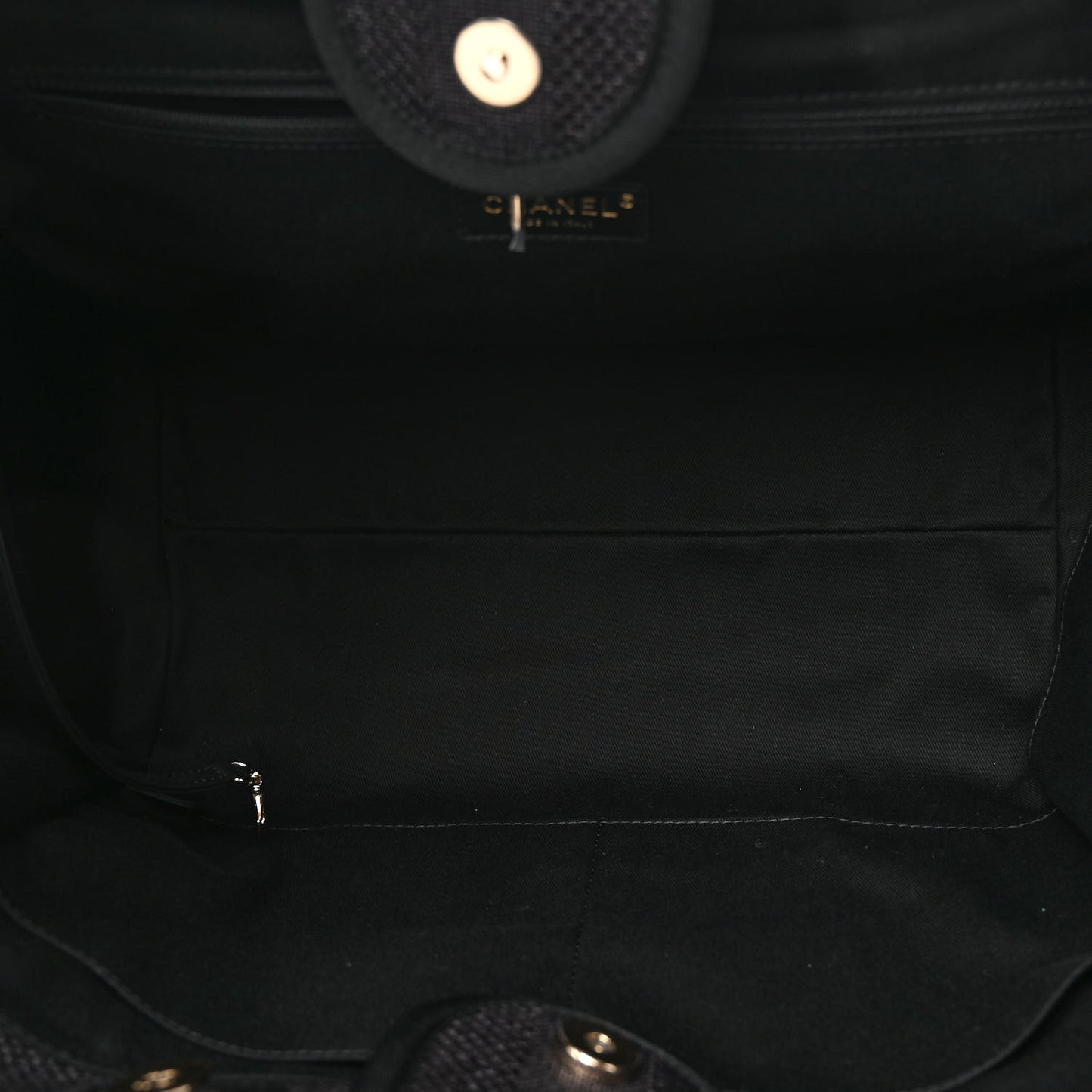 Mixed Fibers Calfskin Striped Deauville Tote Black