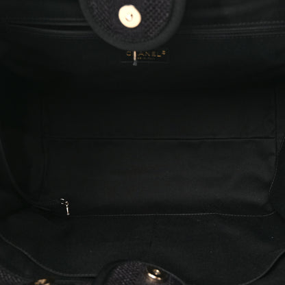 Chanel Mixed Fibers Calfskin Striped Deauville Tote Black 5 of 10