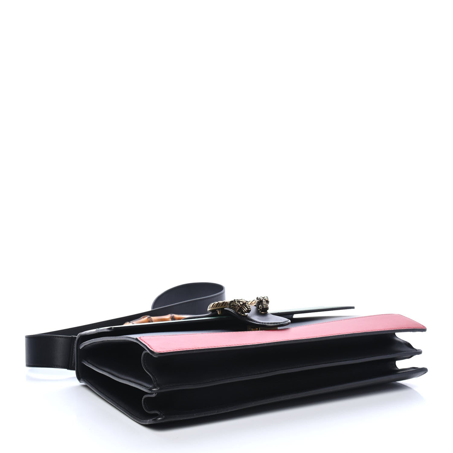 Gucci Calfskin Bamboo Web Large Dionysus Top Handle Bag Black Bright Evergreen Hibiscus Red 3 of 6