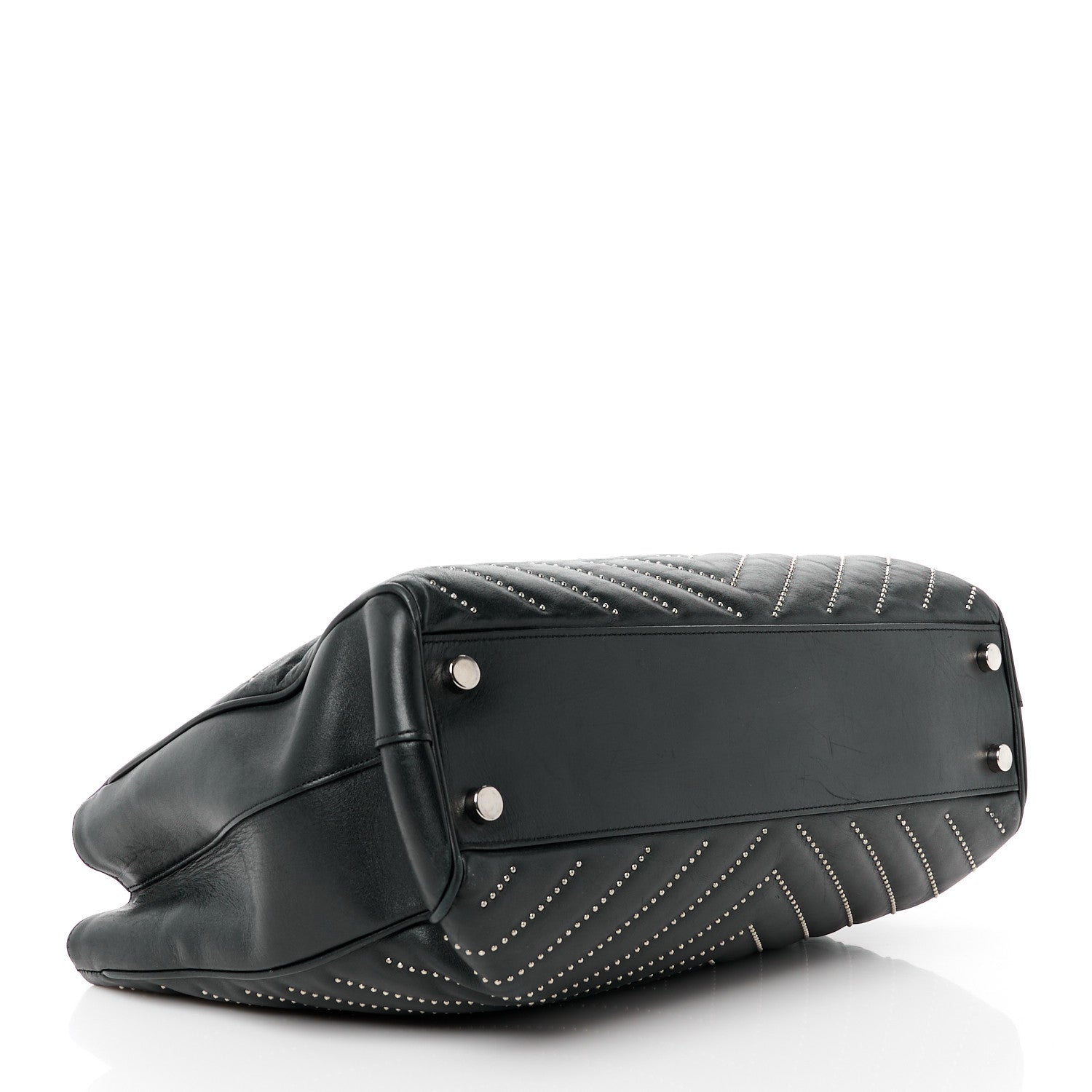 Saint Laurent Lambskin Matelasse Studded Chevron Monogram Shopping Bag Black 4 of 14