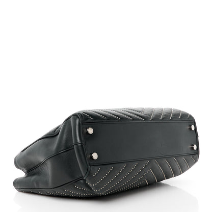 Saint Laurent Lambskin Matelasse Studded Chevron Monogram Shopping Bag Black 4 of 14
