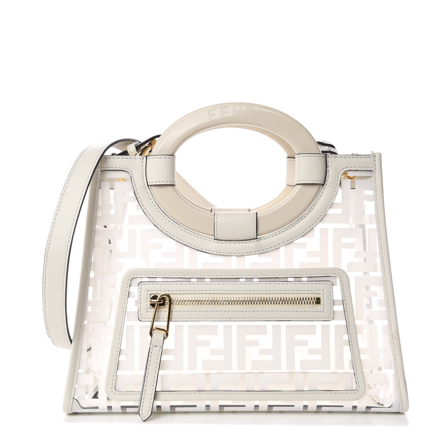 Fendi TPU FF Vitello Century Plexiglass Small Runaway Shopper Tote White 1 of 7