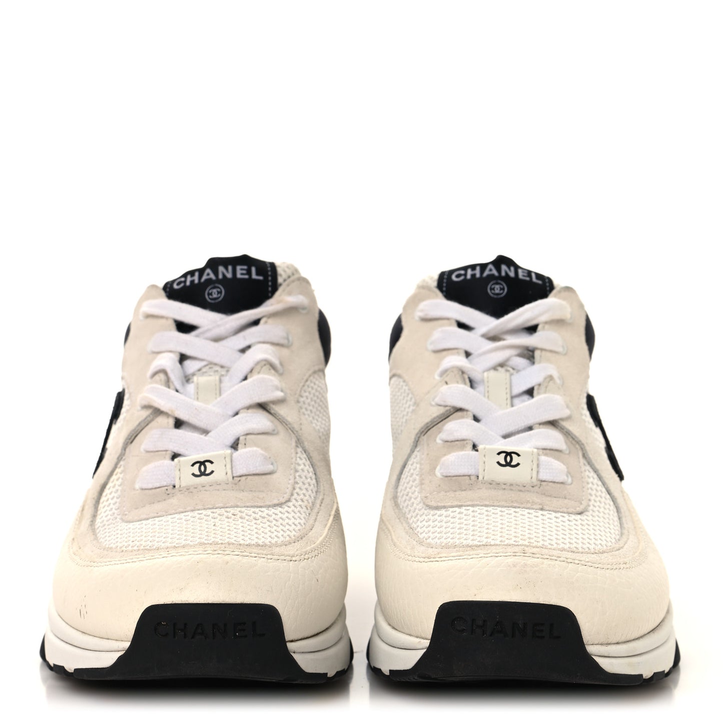 Mesh Suede Calfskin Grained Calfskin Womens CC Sneakers 41 White Black