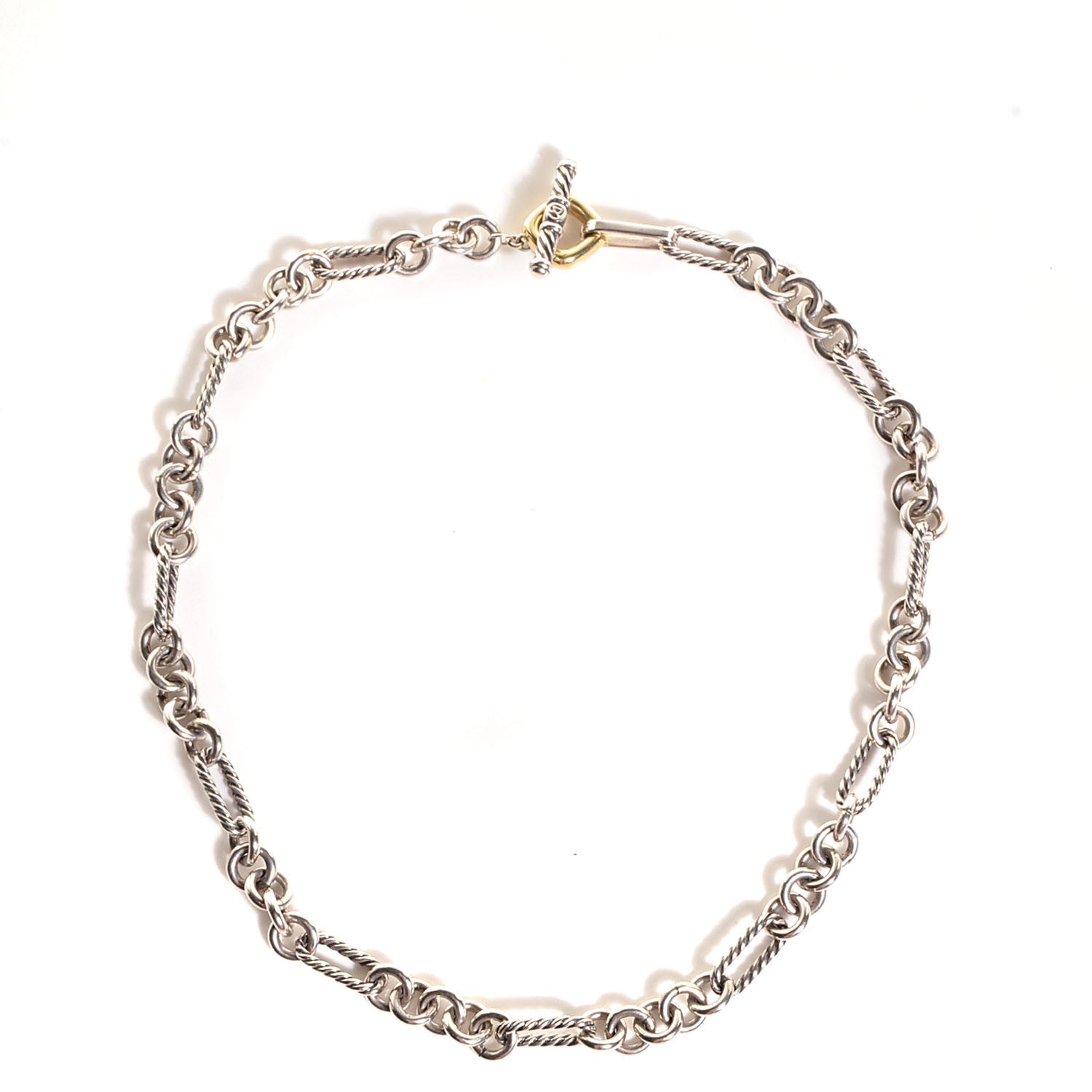 David Yurman Sterling Silver 18K Gold Figaro Chain Necklace 1 of 5