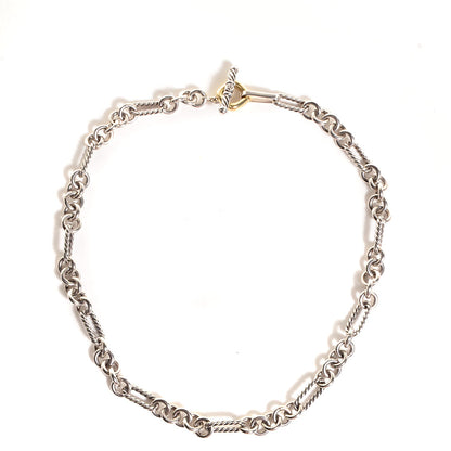 David Yurman Sterling Silver 18K Gold Figaro Chain Necklace 1 of 5