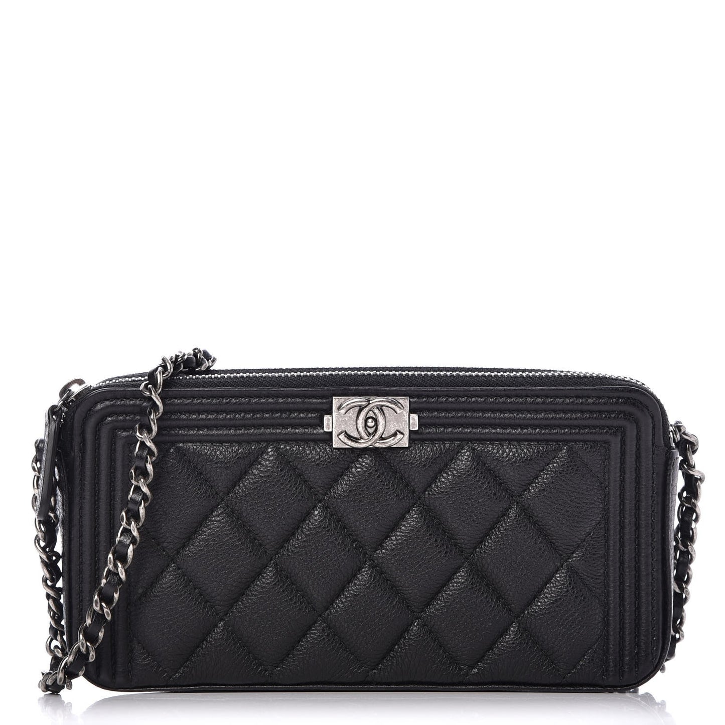 Caviar Quilted Small Boy Clutch With Chain Black