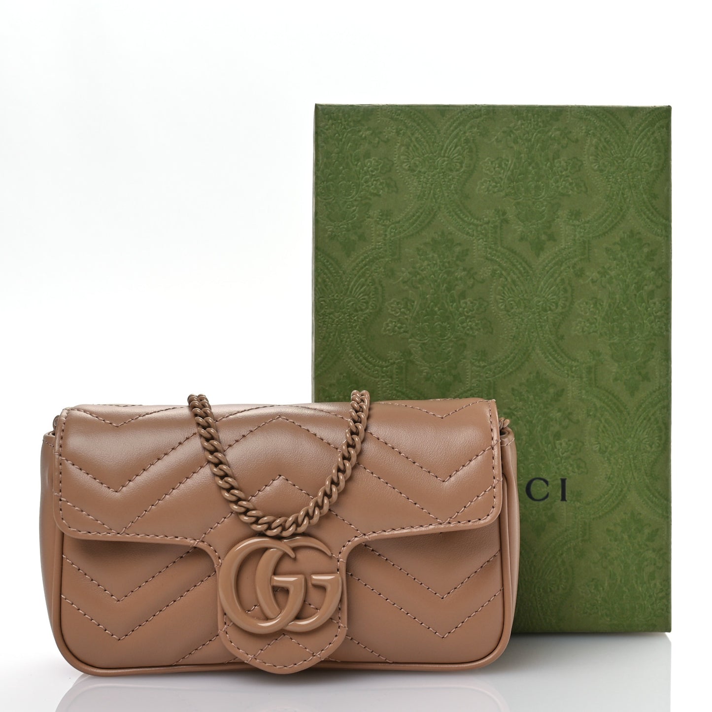 Calfskin Matelasse Monochrome Super Mini GG Marmont Shoulder Bag Camelia