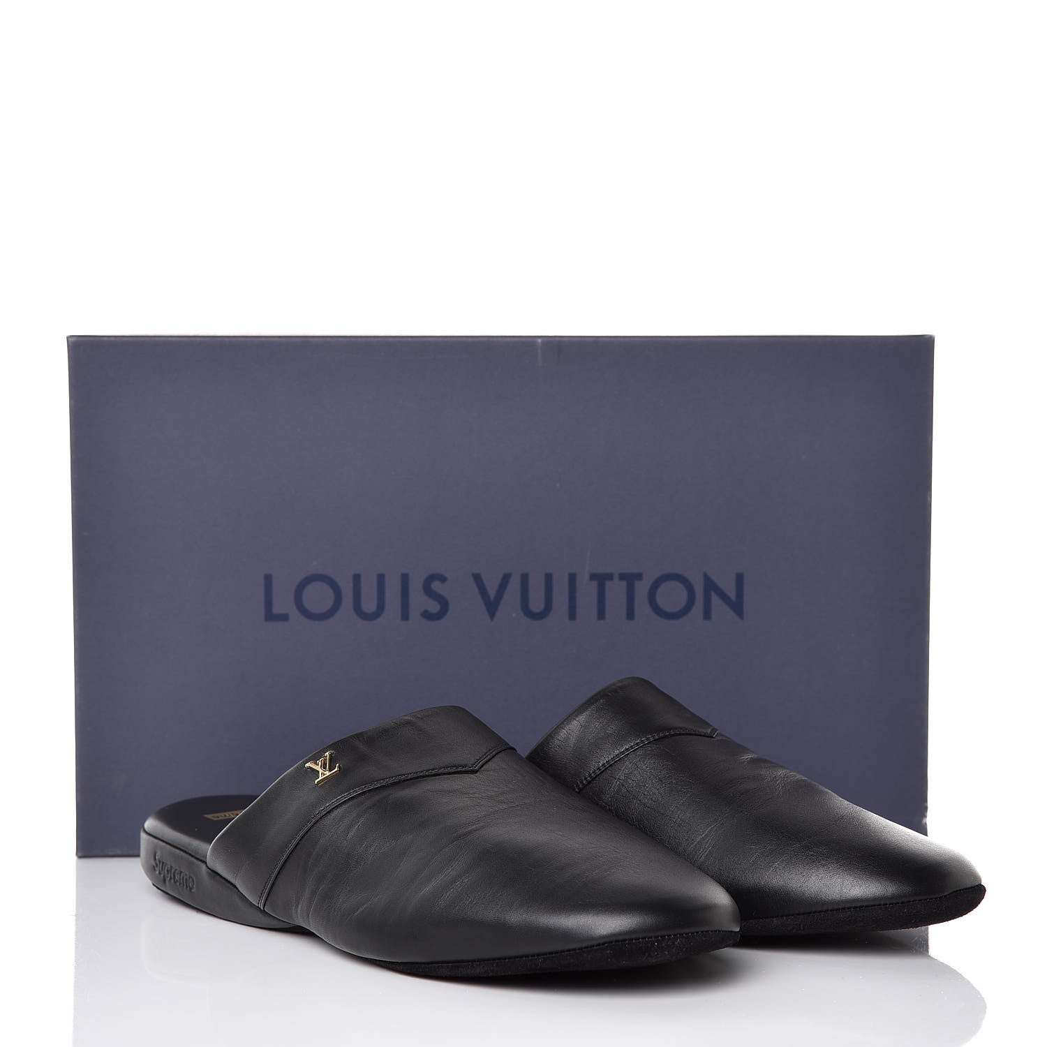 Louis Vuitton X SUPREME Lambskin Mens Hugh Slippers 6 Black 10 of 10