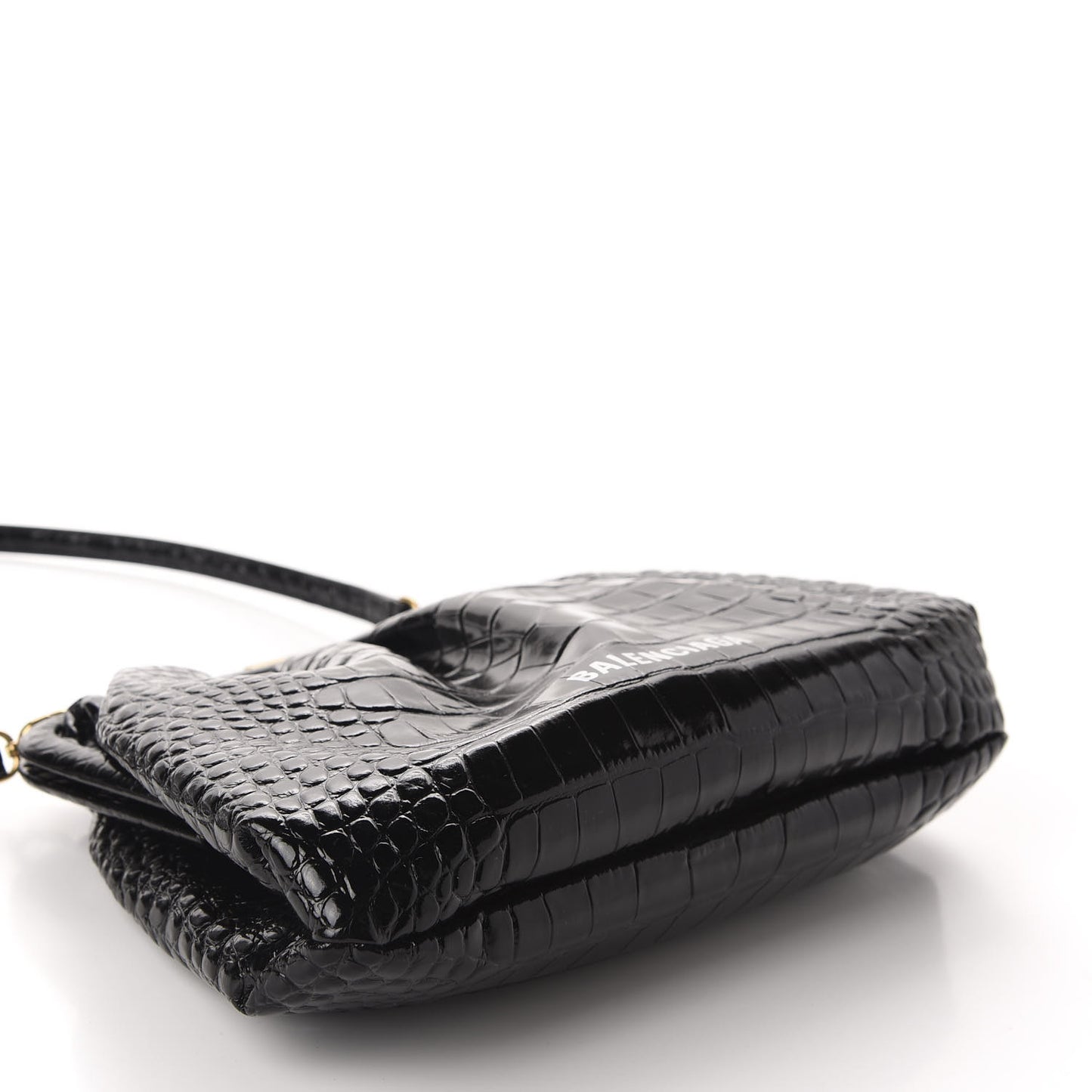 Shiny Supple Calfskin Logo Crocodile Embossed Cloud Crossbody Bag Black White