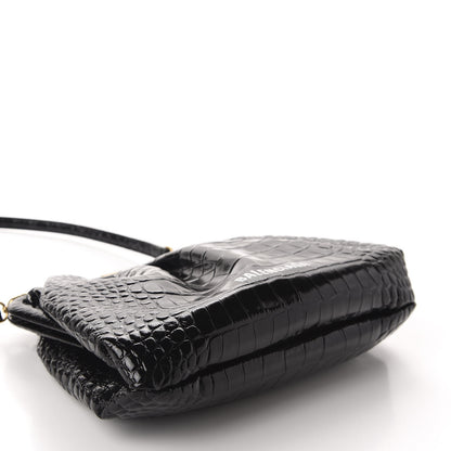 Balenciaga Shiny Supple Calfskin Logo Crocodile Embossed Cloud Crossbody Bag Black White 4 of 10