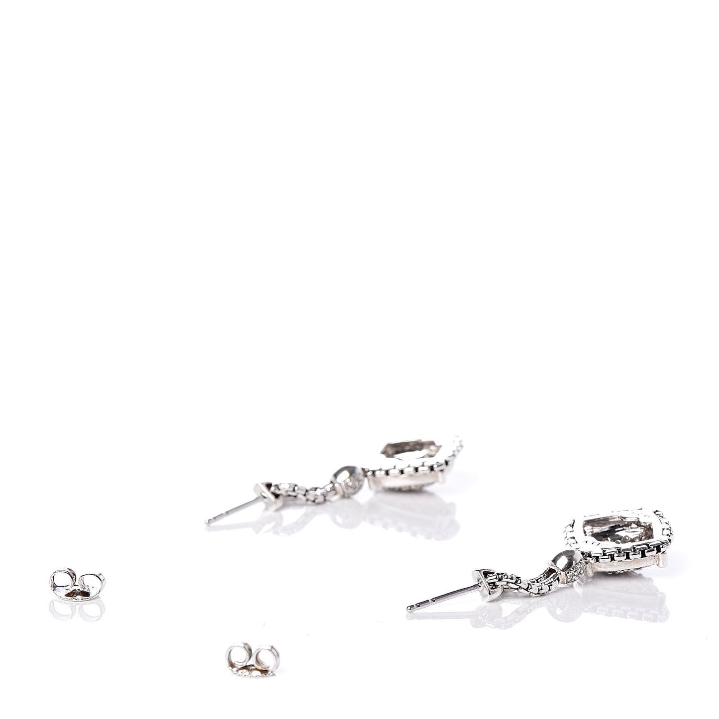 Sterling Silver Diamond Cushion On Point Drop Earrings