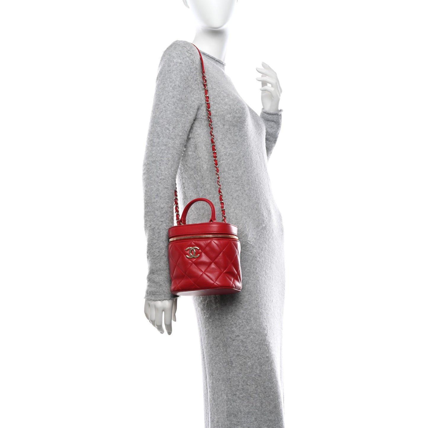 Lambskin Quilted Trendy Vanity Case Red