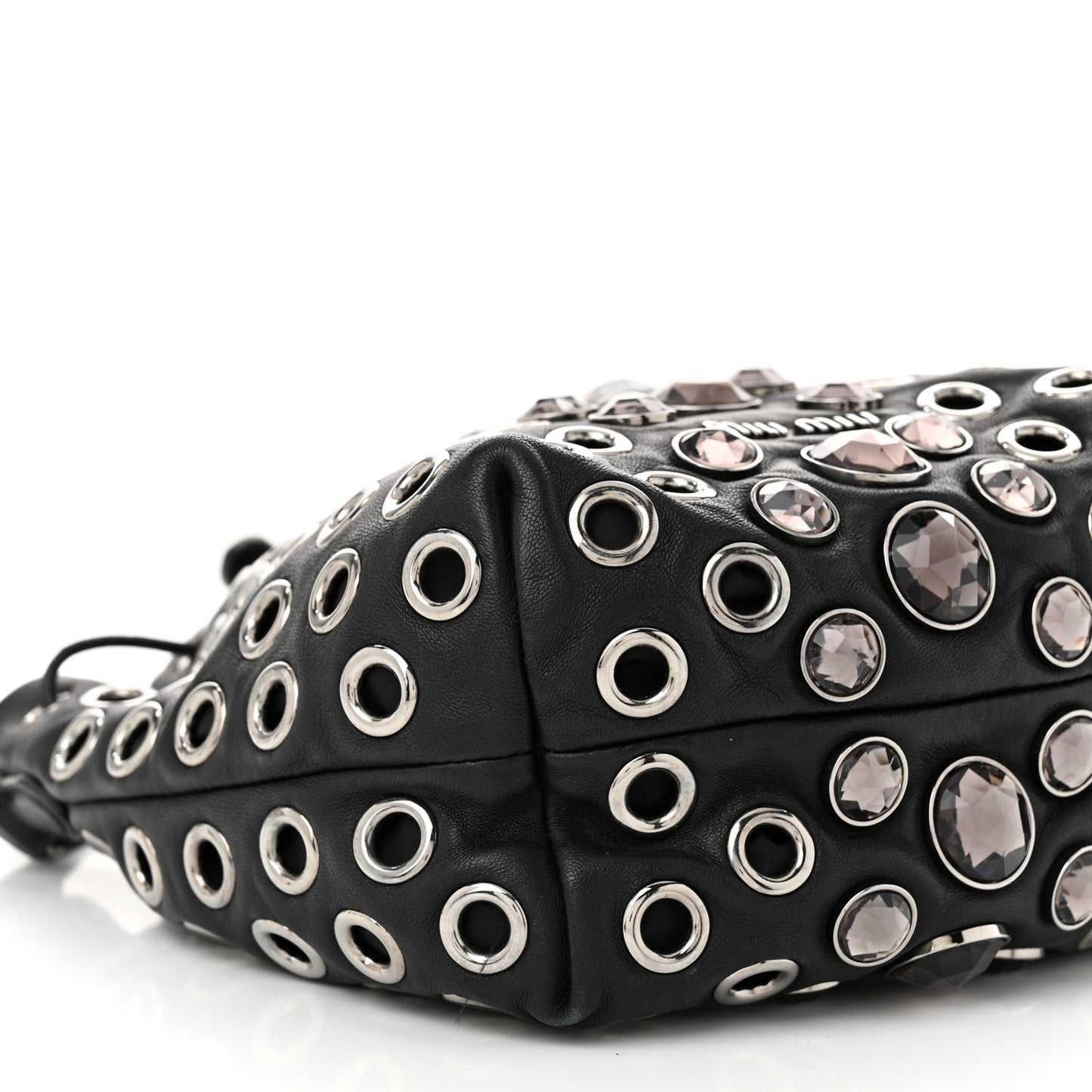 Nappa Jeweled Grommet Starlight Bucket Bag Black