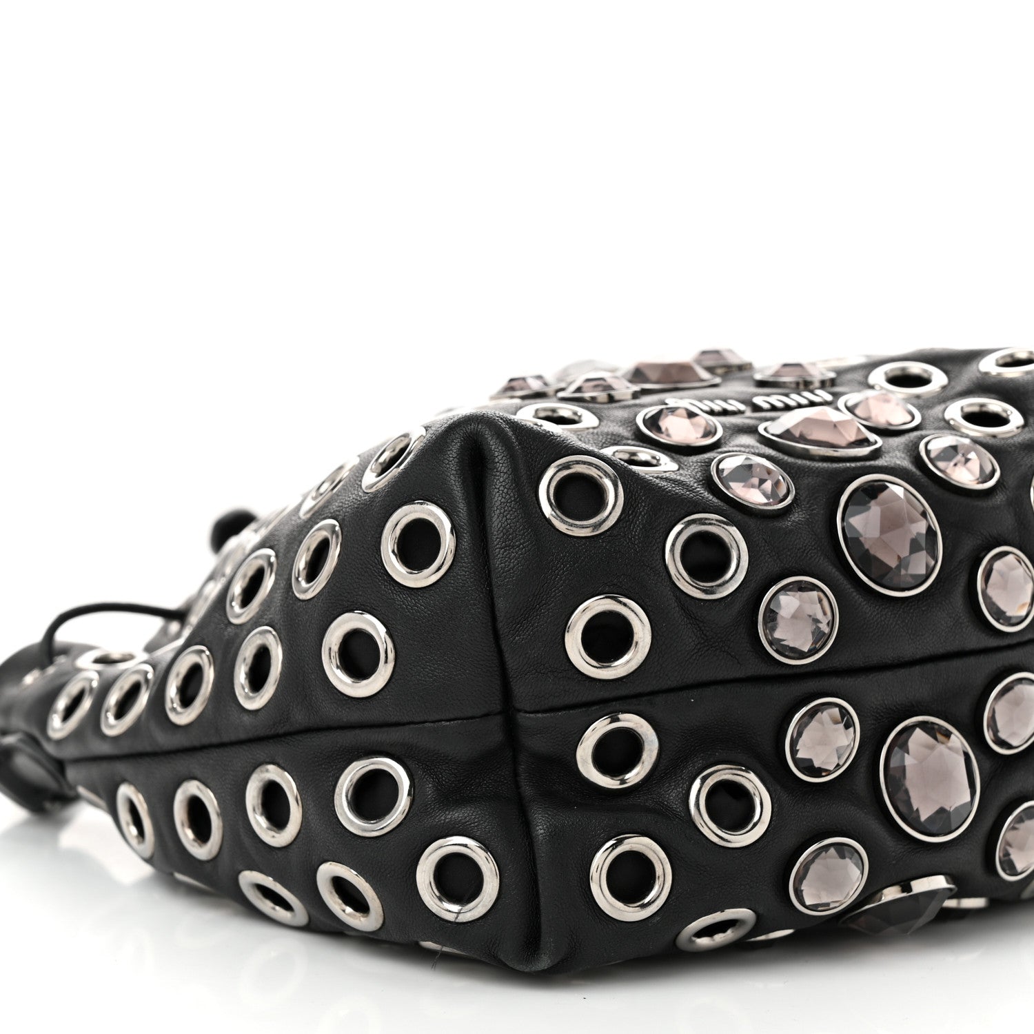 Miu Miu Nappa Jeweled Grommet Starlight Bucket Bag Black 8 of 10