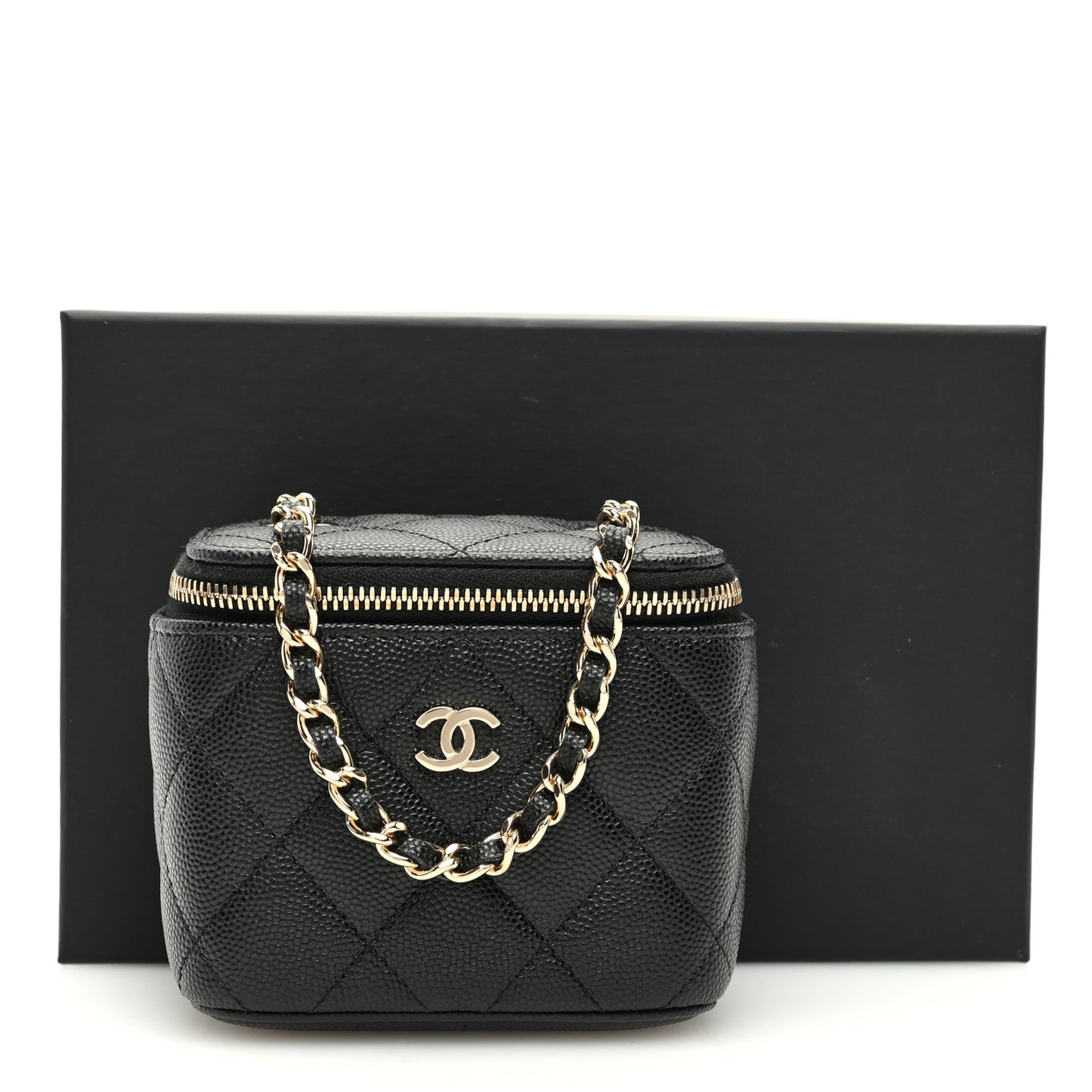Caviar Quilted Mini Vanity Case With Chain Black