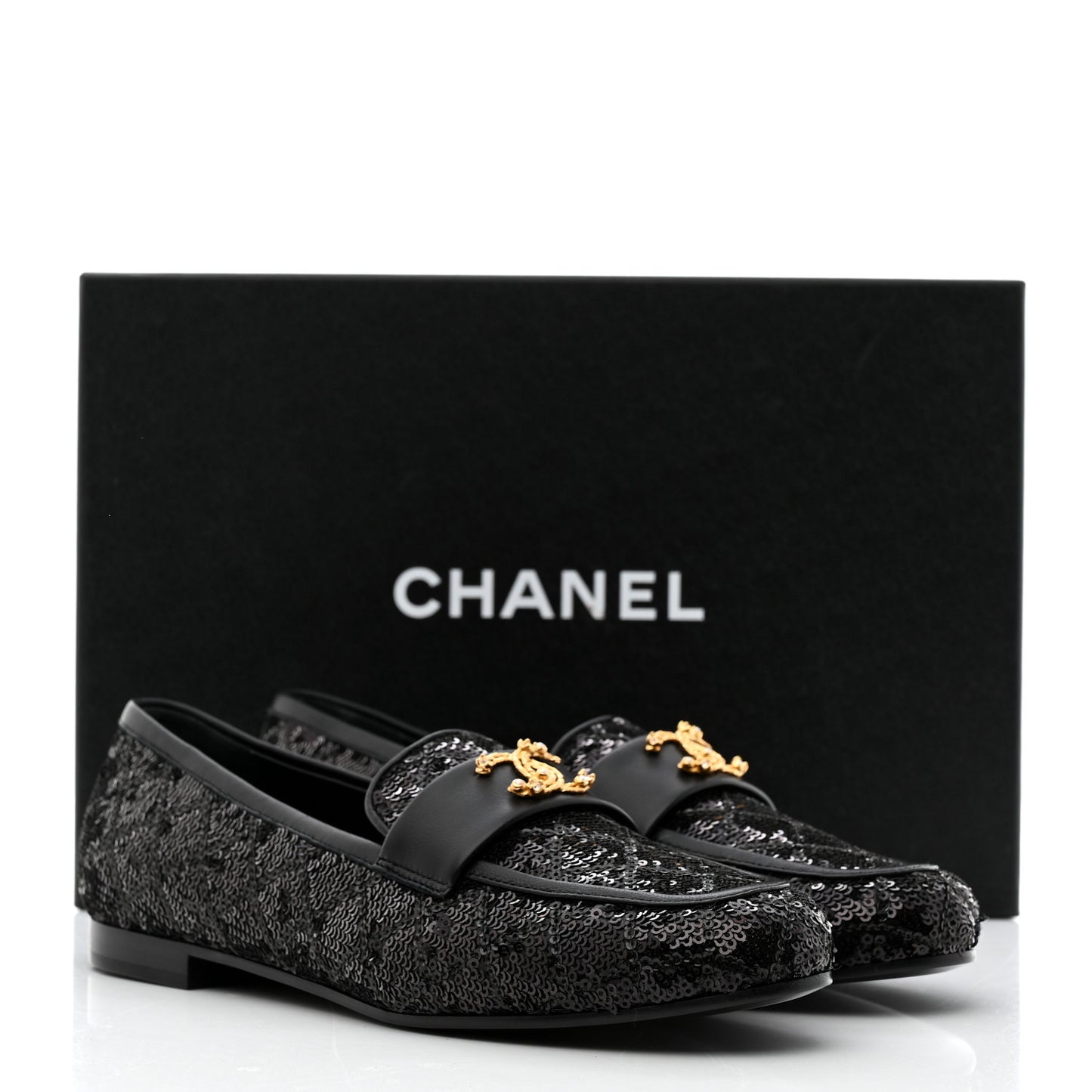 Sequin Lambskin Quilted CC Loafers 37.5 Black